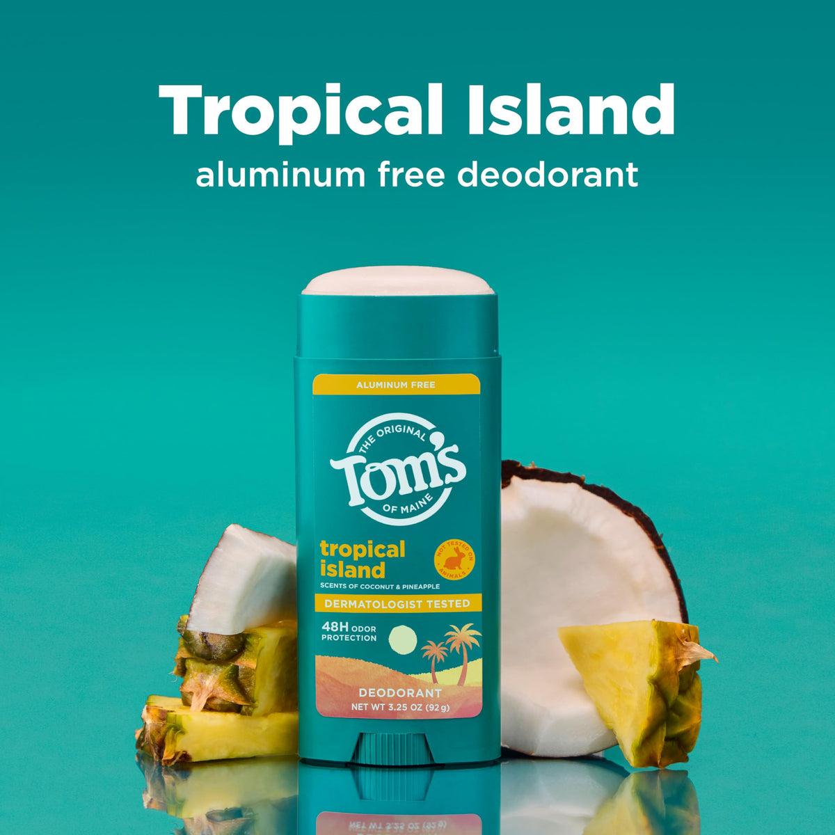 Tom's of Maine Tropical Island deodorant stick glide moment showing smooth application.
