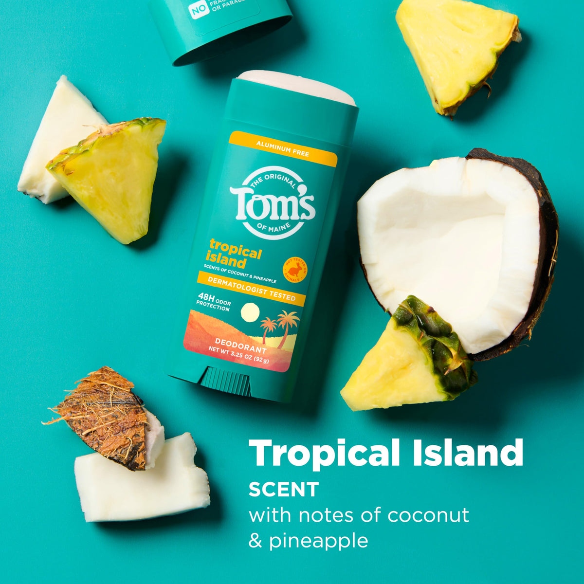 Two-pack packaging of Tom's of Maine Tropical Island 3.25 oz sticks for convenience.