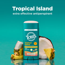 Tom’s of Maine Tropical Island stick back view highlights formula details.