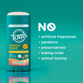 Stick on counter highlights vegan, paraben-free formula.