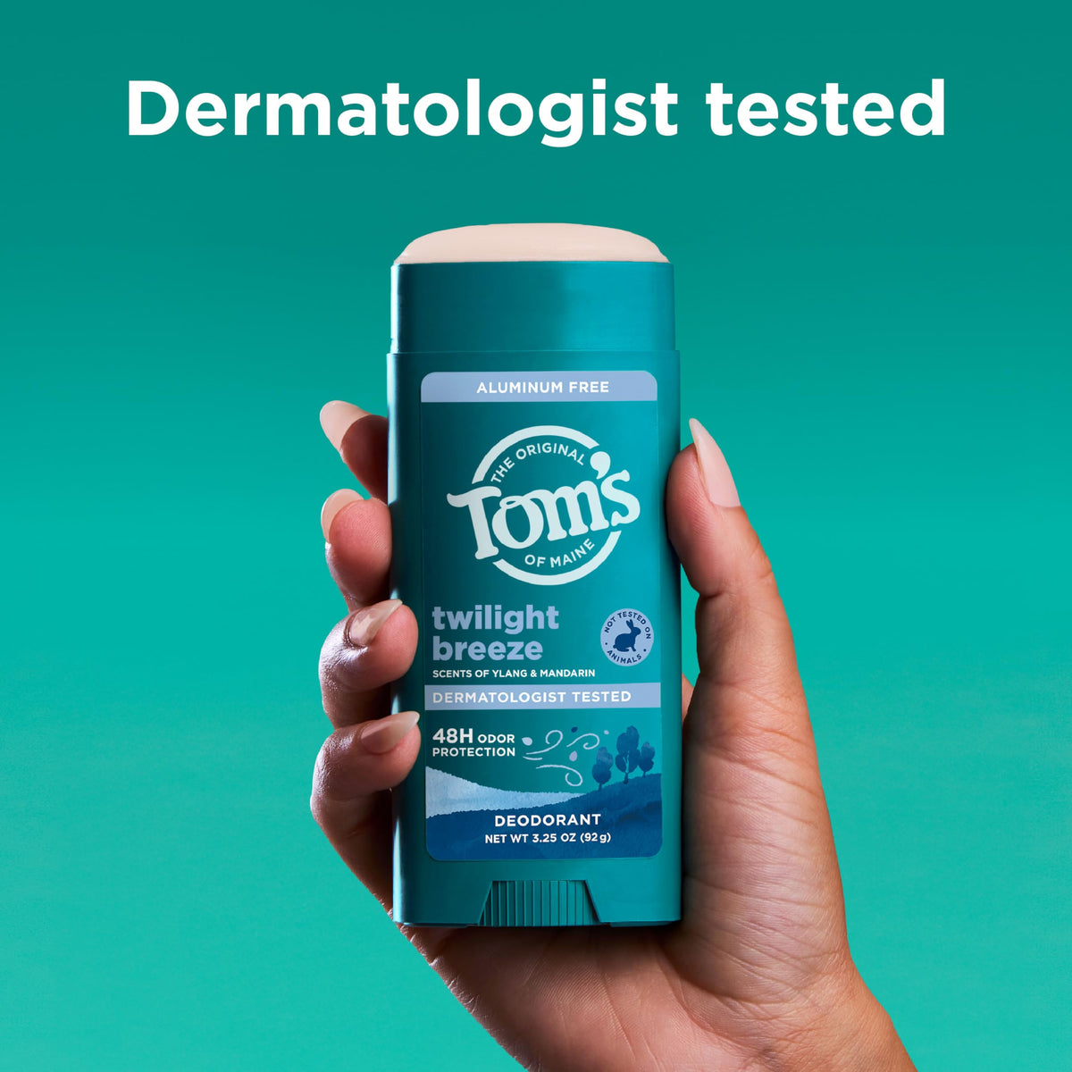 Dermatologist tested, aluminum-free deodorant suitable for everyday use.