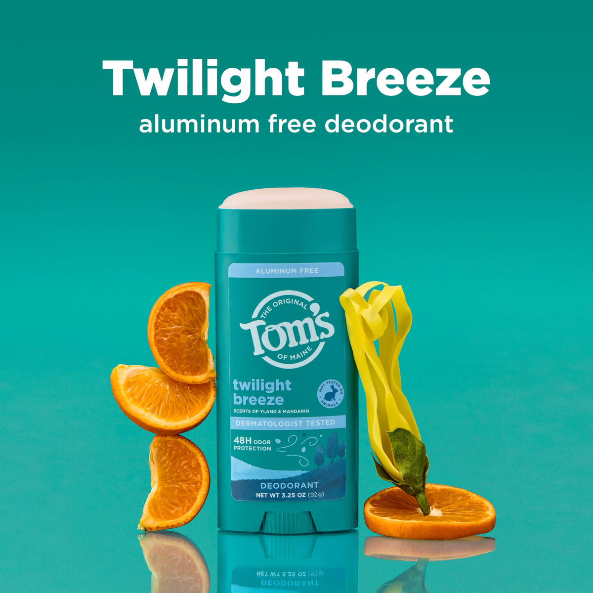 Packaging highlighting aluminum-free formula and recyclable container for eco-friendly use.