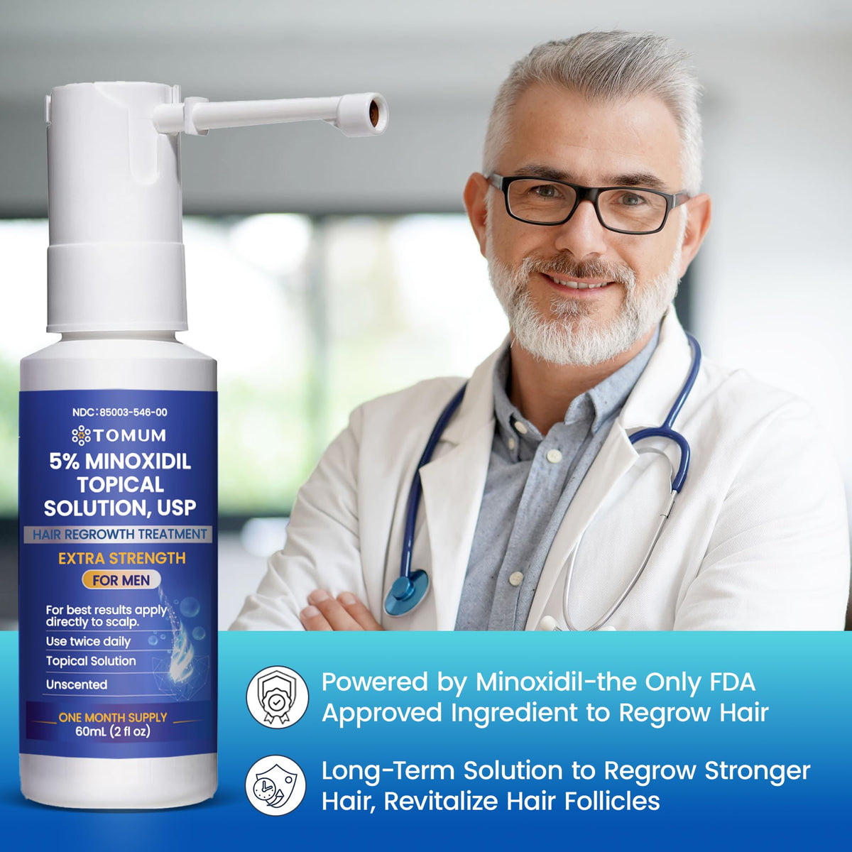 Tomum minoxidil spray demonstrates fuller look over time