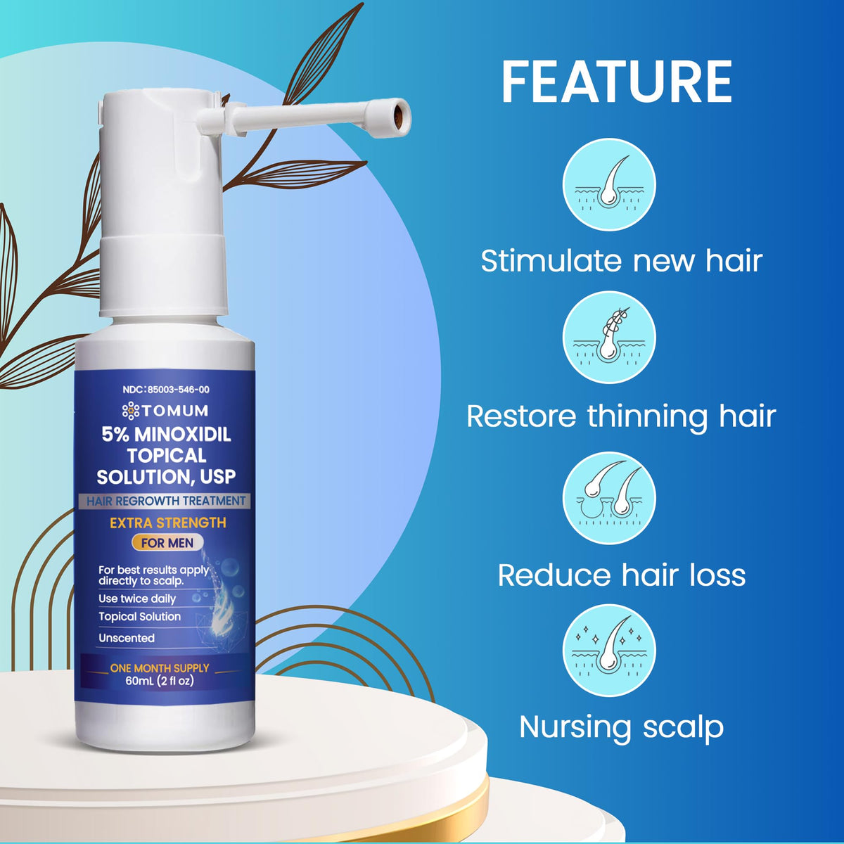 Tomum men's minoxidil spray on scalp for targeted regrowth support