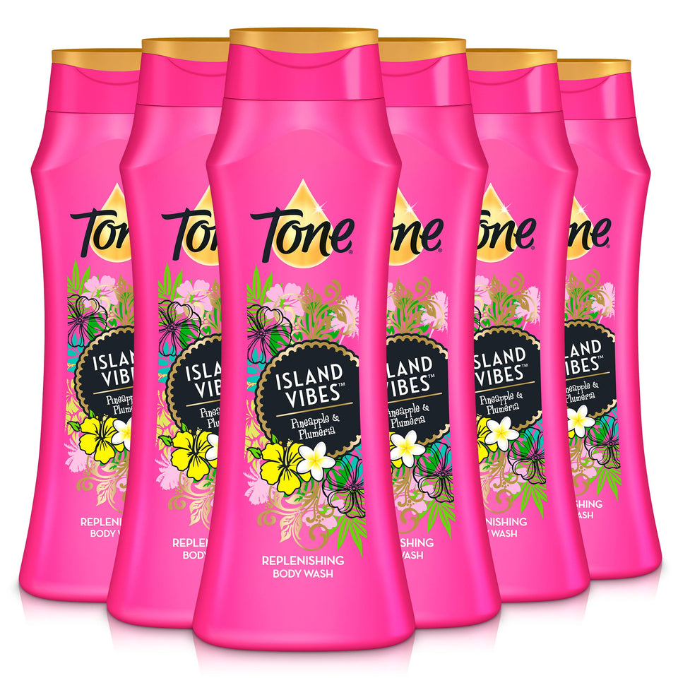 Tone Island Vibes body wash bottle front with tropical fragrance for daily refreshment.