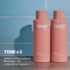 TONE Exclusive hydrating body wash bottle with rich lather for lasting moisture.