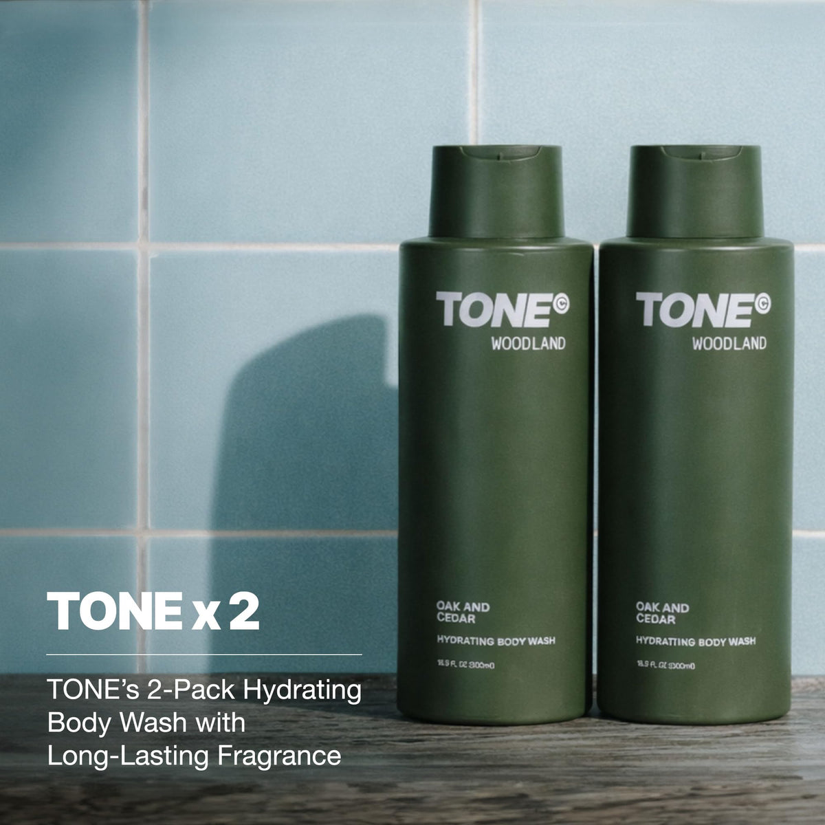 Tone Exclusive Woodland bottle-closeup reveals creamy lather and long-lasting scent.