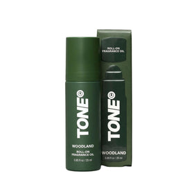 TONE Exclusive Woodland roll-on bottle close-up shows a long-lasting fragrance.