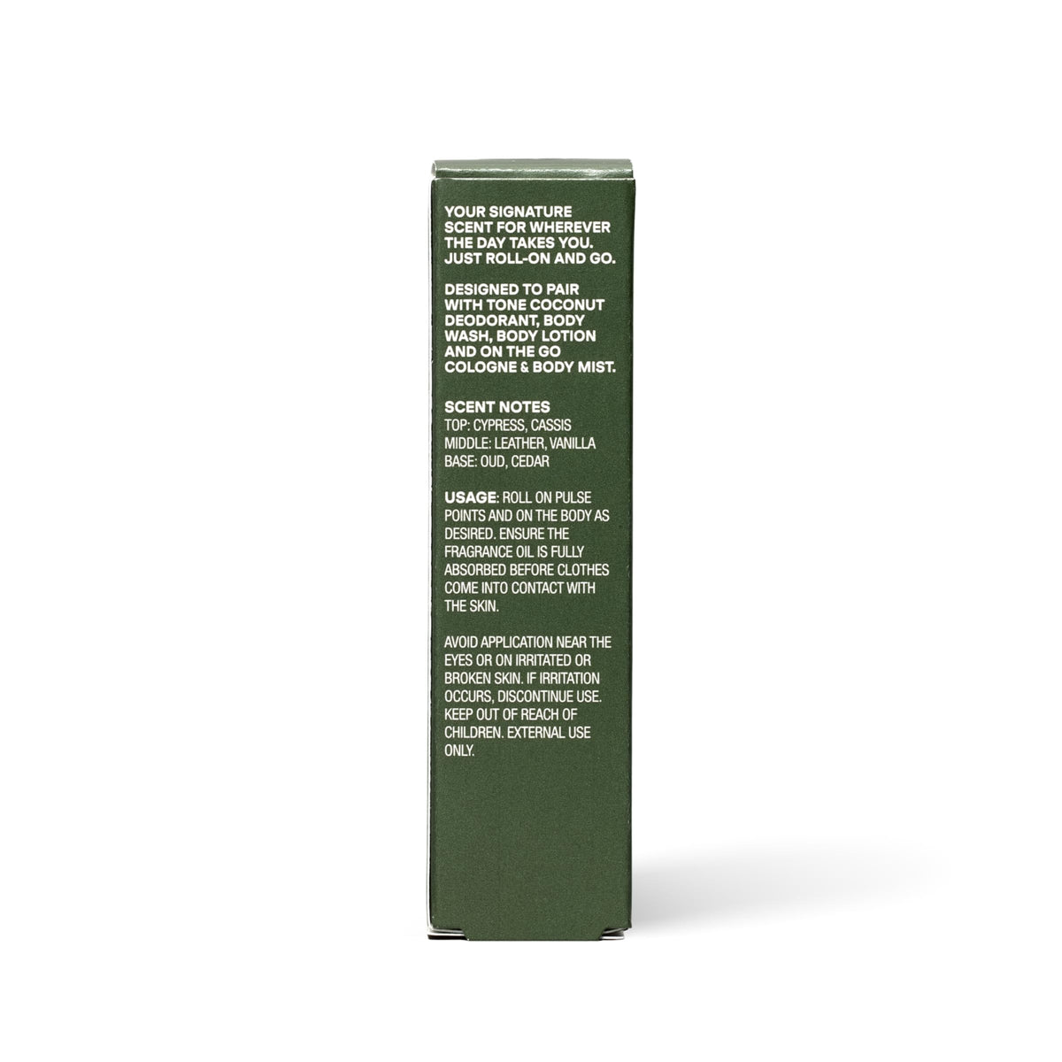 TONE Exclusive Woodland roll-on cypress-note detail offers a fresh aroma.