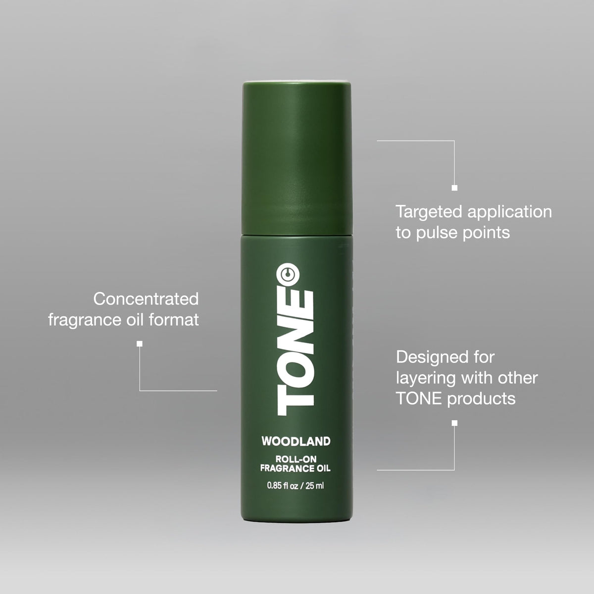 TONE Exclusive Woodland roll-on on neck and wrists for daily wear.