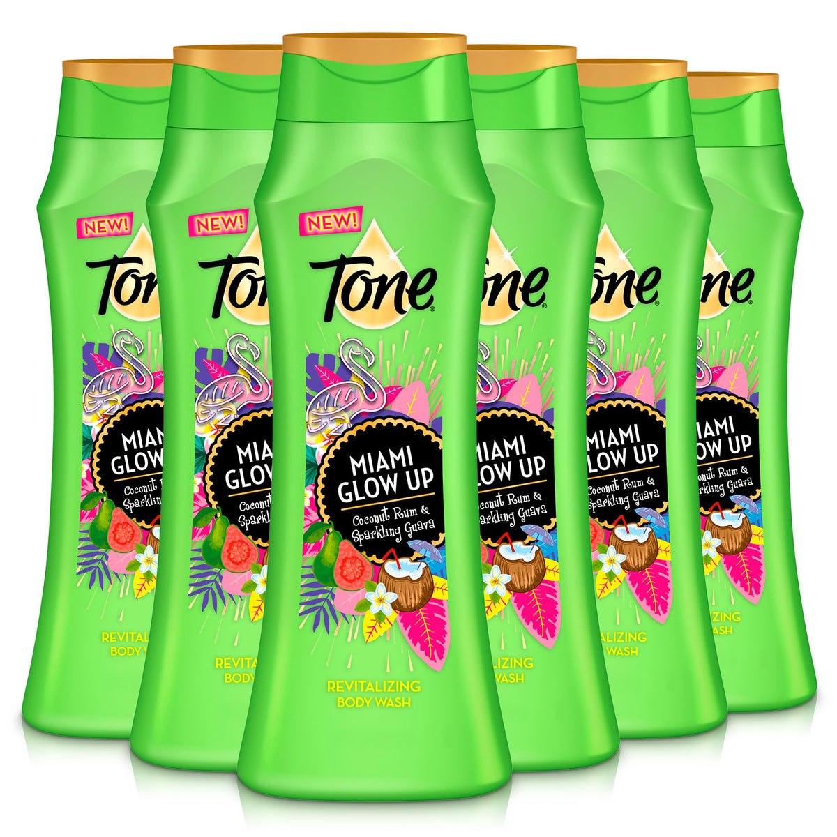 Tone Miami Glow Up bottle pour for a tropical shower moment.