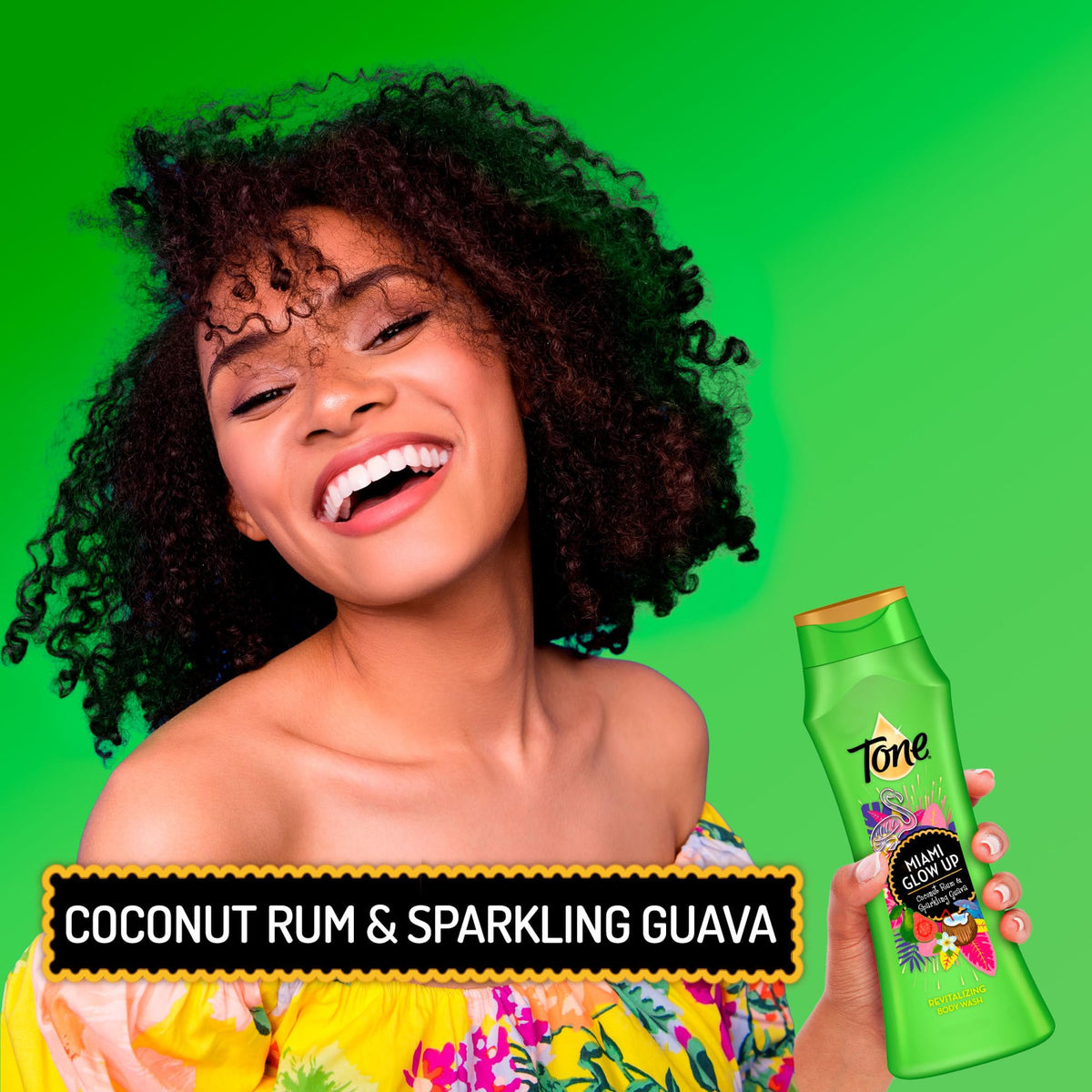 Tone Miami Glow Up creamy lather delivers a luxurious fruity cleanse.