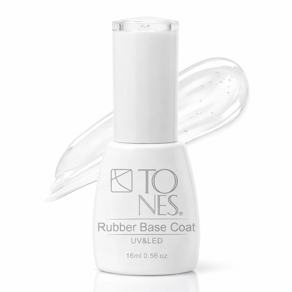 TONES Rubber Base Coat bottle pours, creating a strong foundation for long-lasting gel manicures.