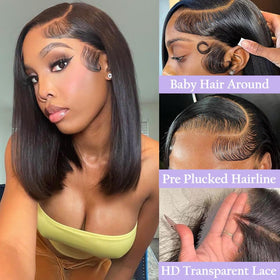 TONGMAY lace front bob wig 14in side view highlights natural density.