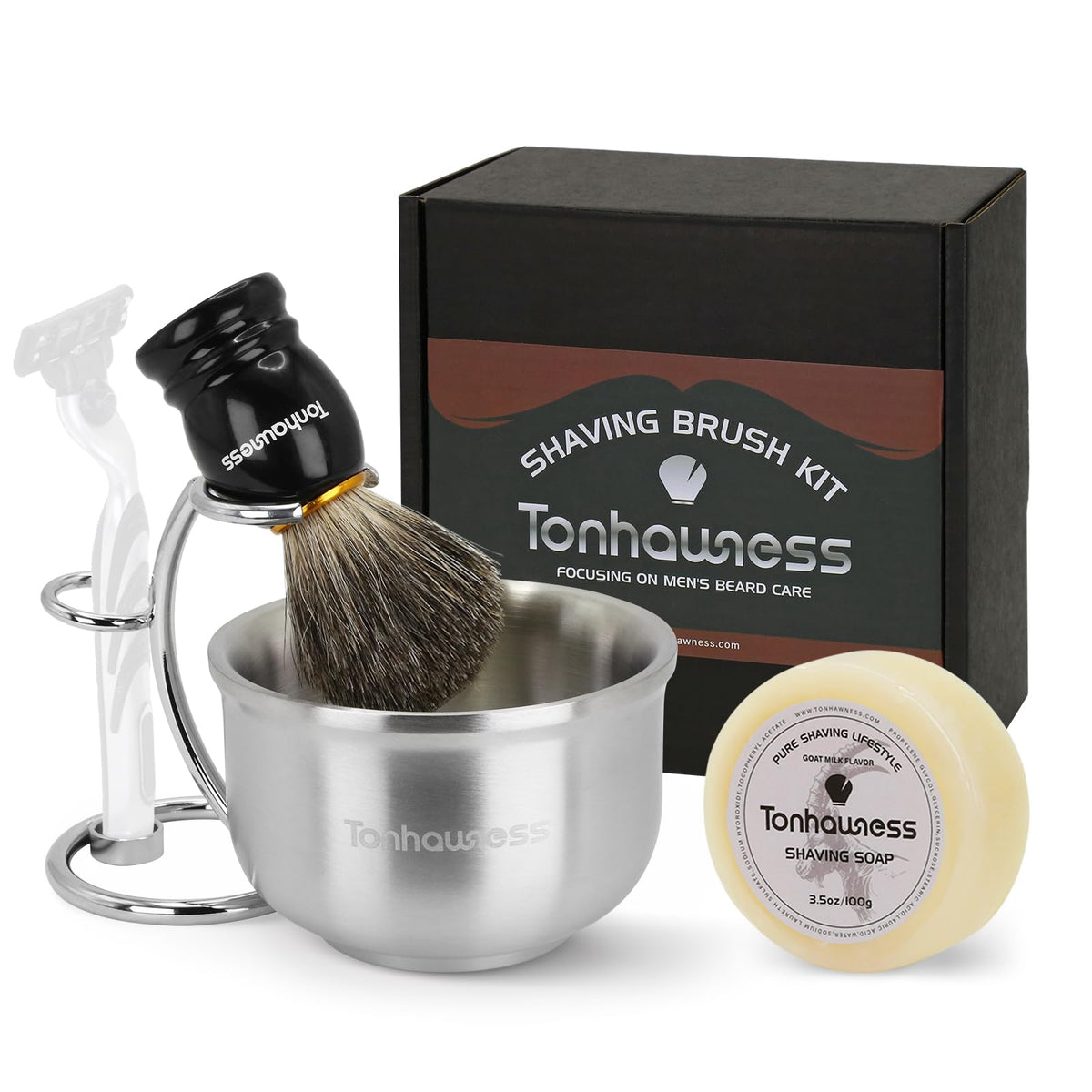 Tonhawness badger hair shaving brush for a rich lather and gentle exfoliation