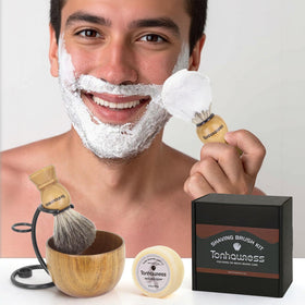 Tonhawness four-piece kit in natural tones for classic shaving rituals