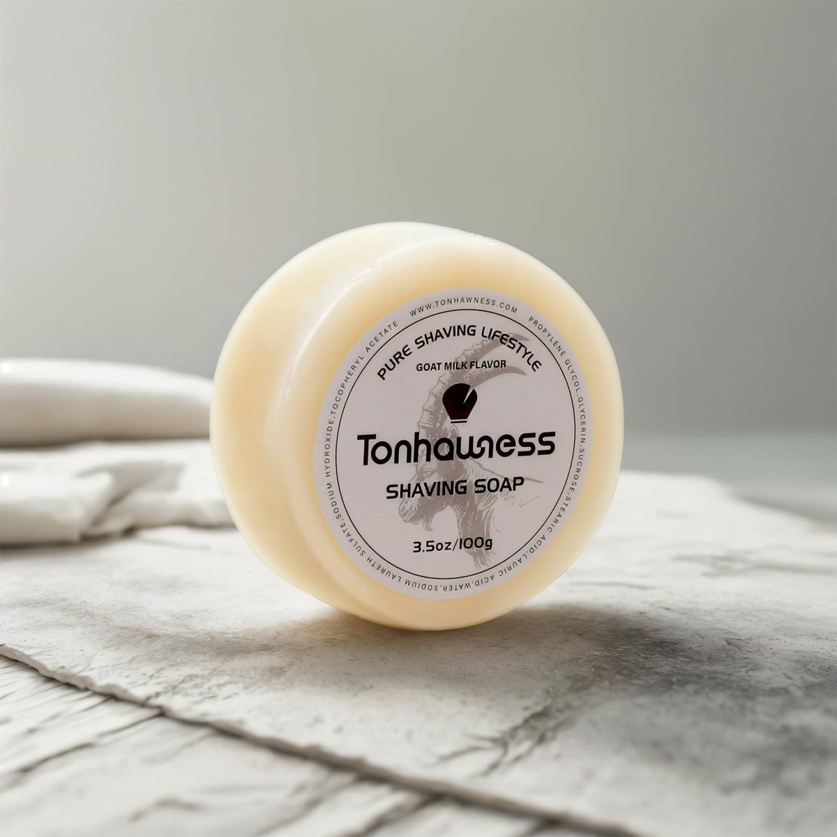 Tonhawness goat milk shaving soap bar with creamy lather potential