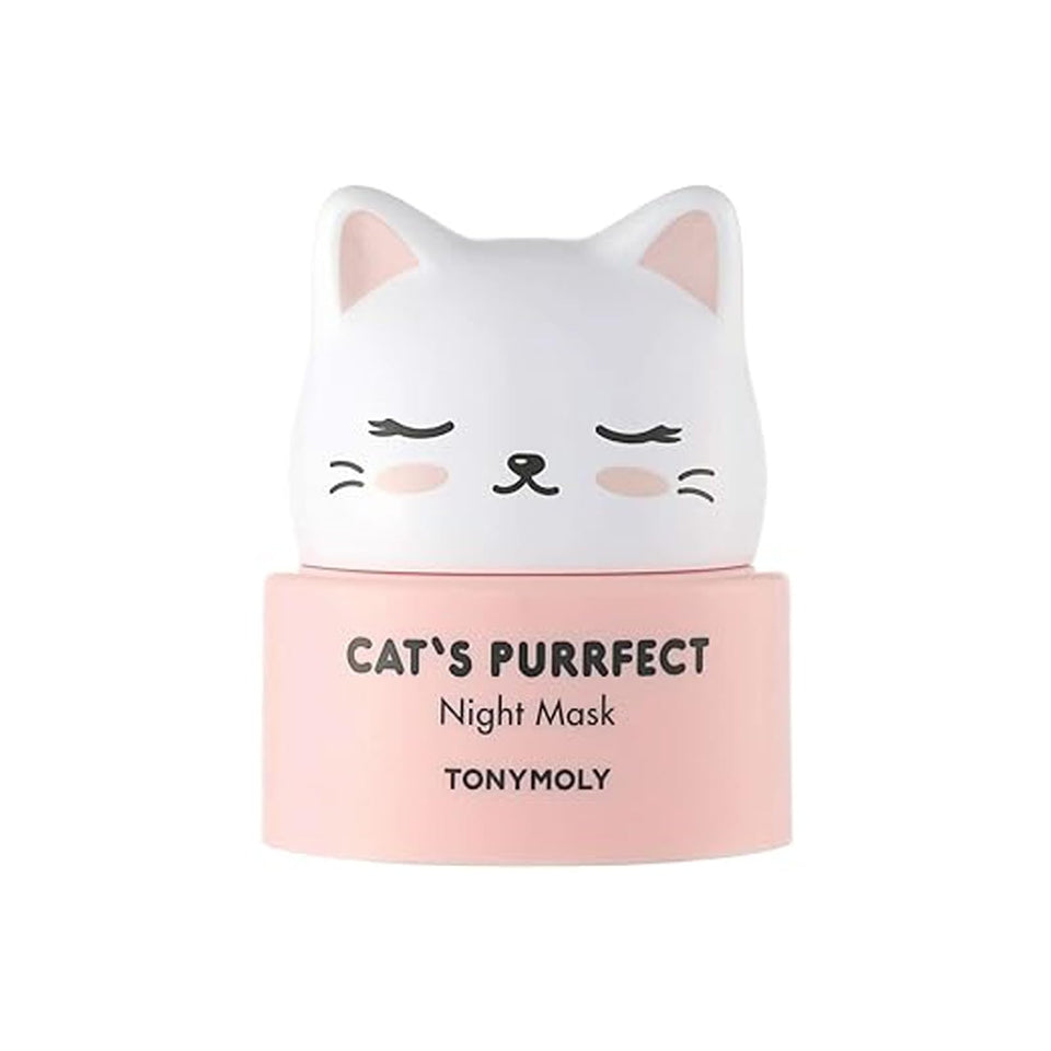 TONYMOLY Cat’s Purrfect Night Mask packaging showcases premium Korean skincare for nightly hydration.
