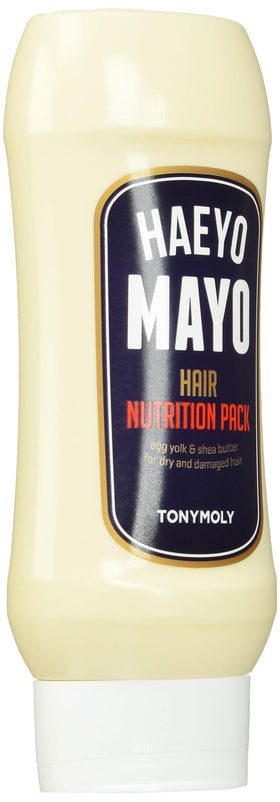TONYMOLY Haeyo Mayo packaging on display highlights nourishing formula.