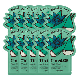 TONYMOLY I’m Aloe Sheet Mask 10-pack delivers daily hydration and soothing care.