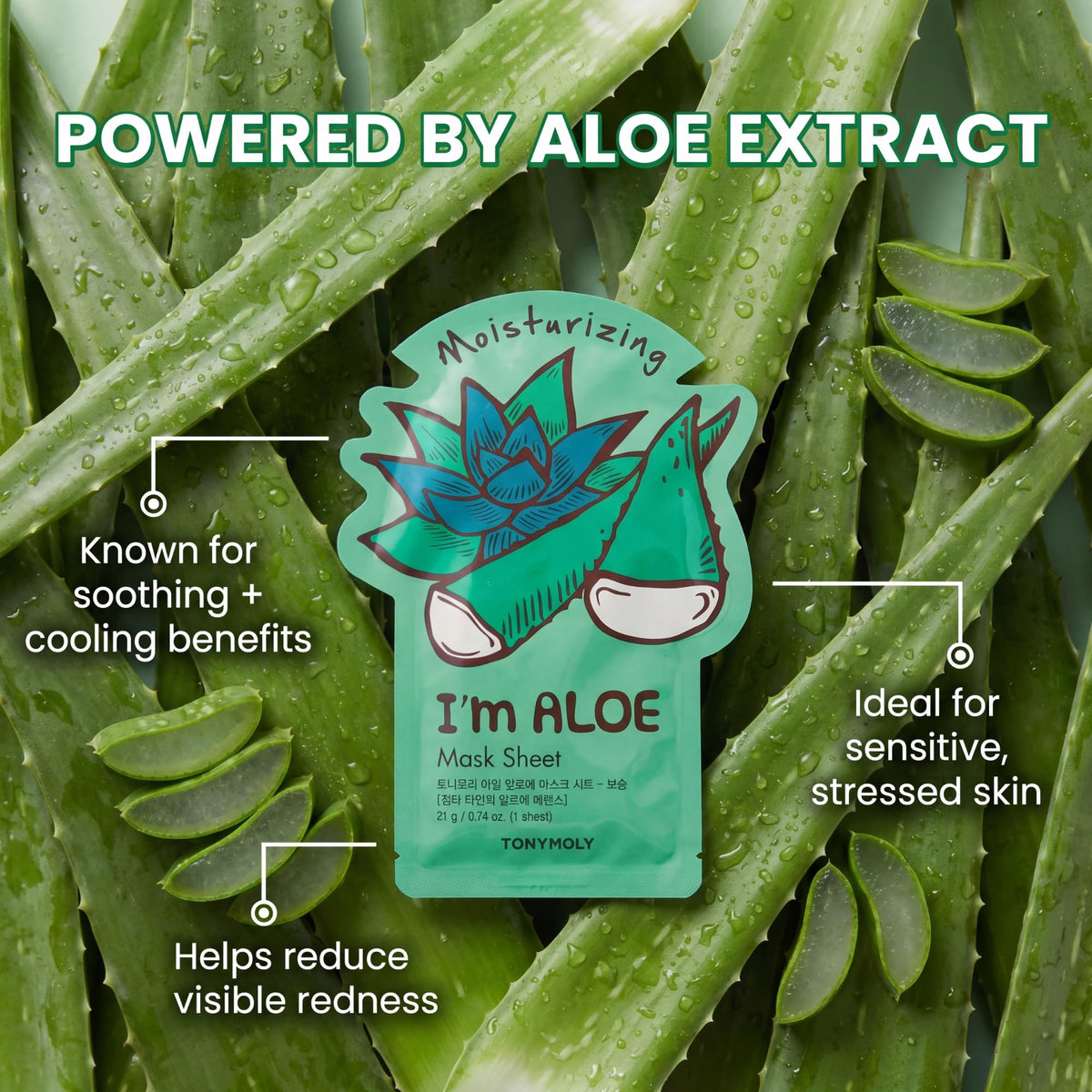 TONYMOLY I’m Aloe Sheet Mask-soothing skin calms delicate areas.