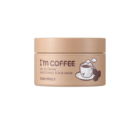 TONYMOLY I’m Coffee Gel-to-Cream Scrub Mask application shows gentle gel-to-cream exfoliation