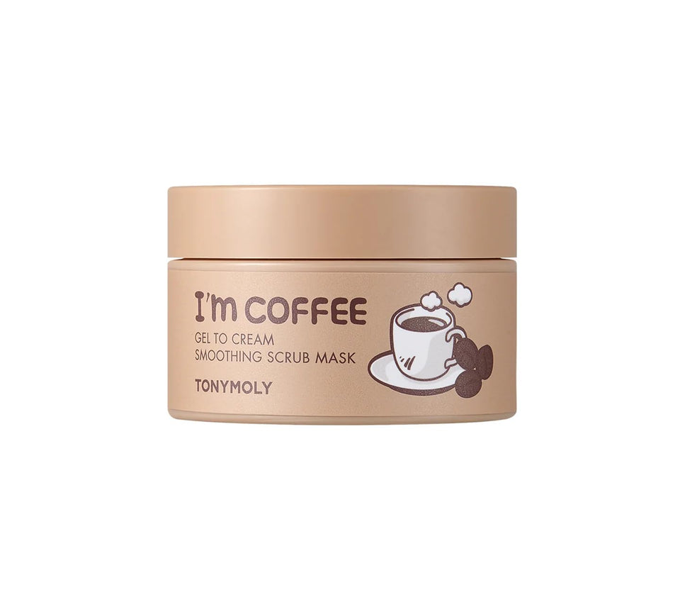 TONYMOLY I’m Coffee Gel-to-Cream Scrub Mask application shows gentle gel-to-cream exfoliation