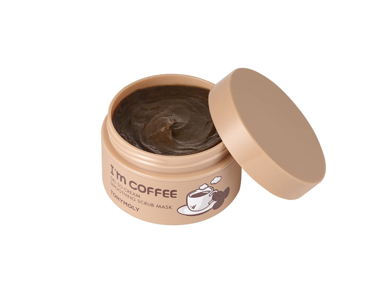 TONYMOLY I’m Coffee Gel-to-Cream Scrub Mask texture change signals smooth exfoliation