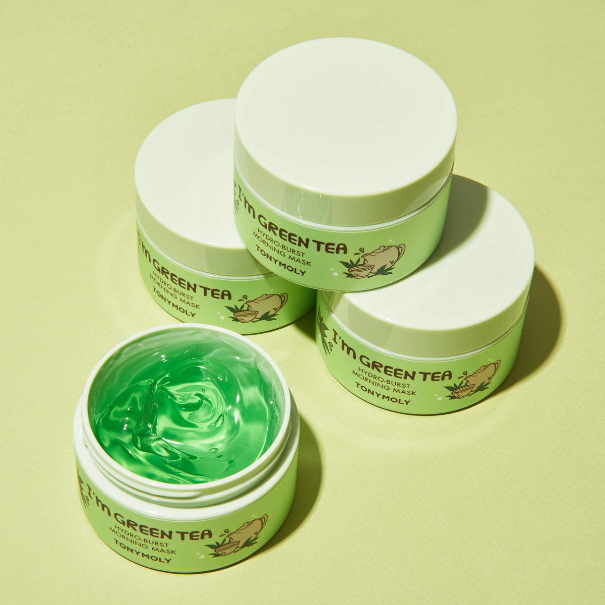 TONYMOLY I’m Green Tea Hydro Burst mask gel texture on skin, cooling and refreshing