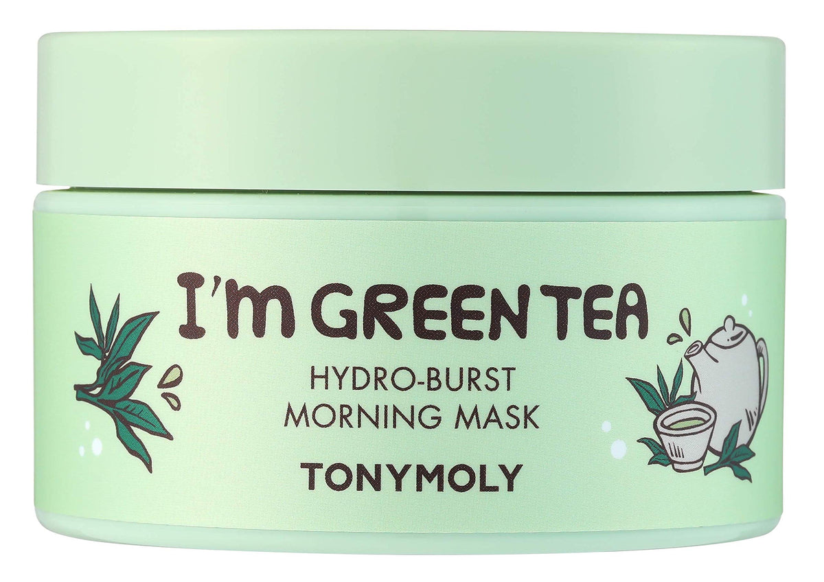 TONYMOLY I’m Green Tea Hydro Burst mask jar close-up, hydrating gel texture