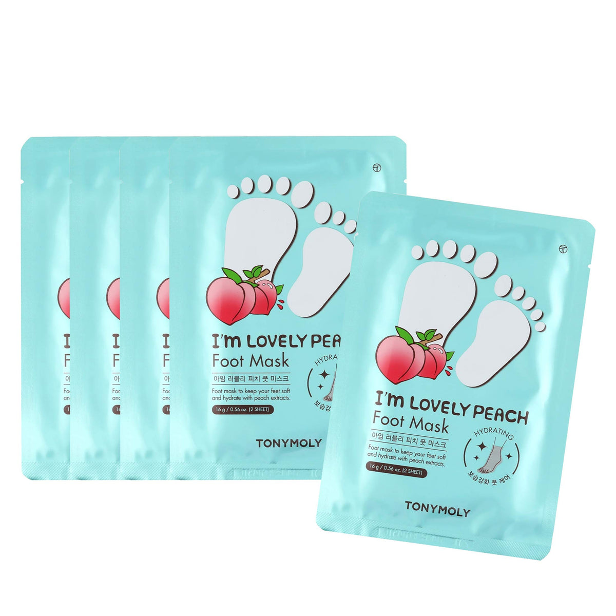TONYMOLY I'm Lovely Peach Foot Mask boot-packaging for easy at-home spa care.