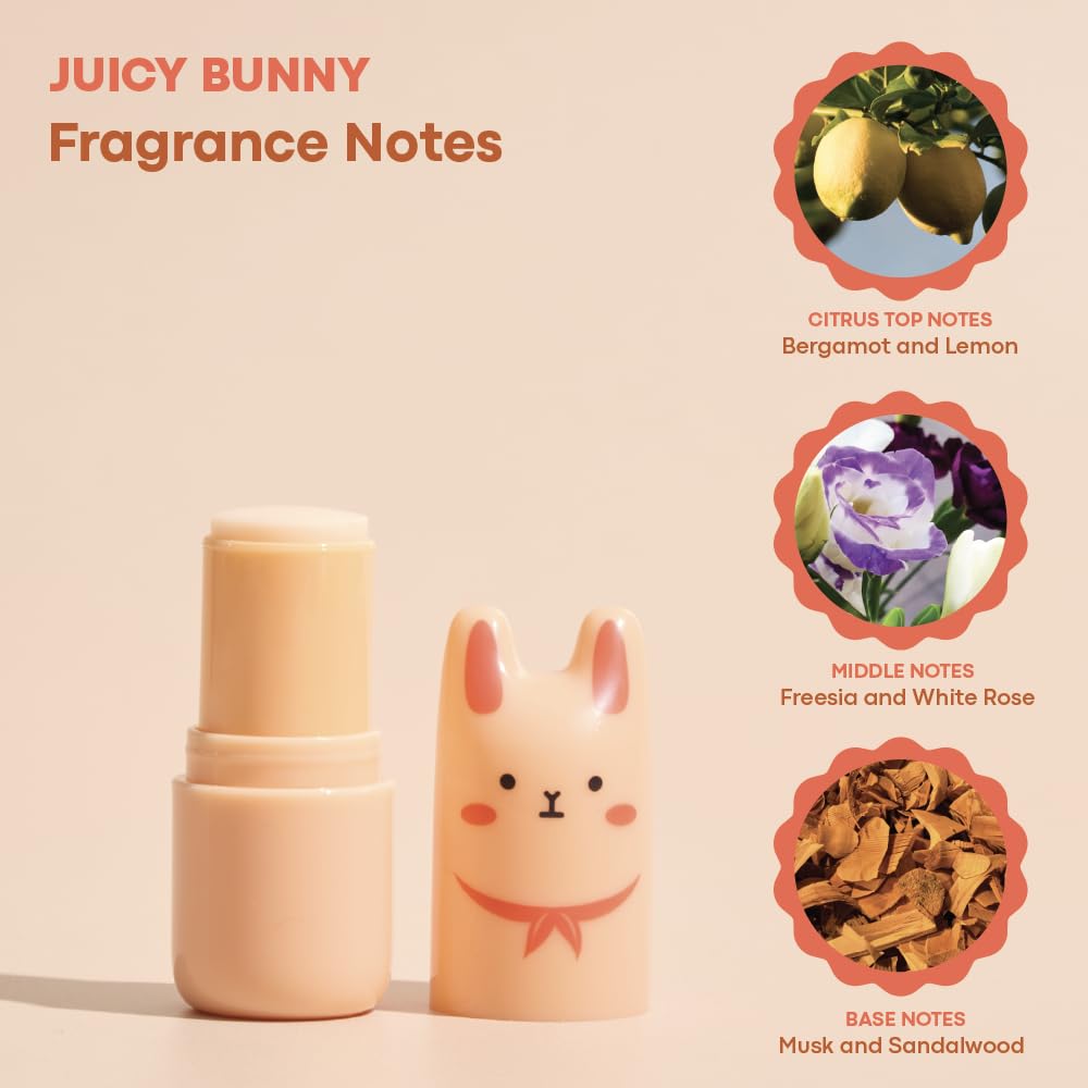 TONYMOLY Juicy Bunny solid perfume stick with fruity floral fragrance.