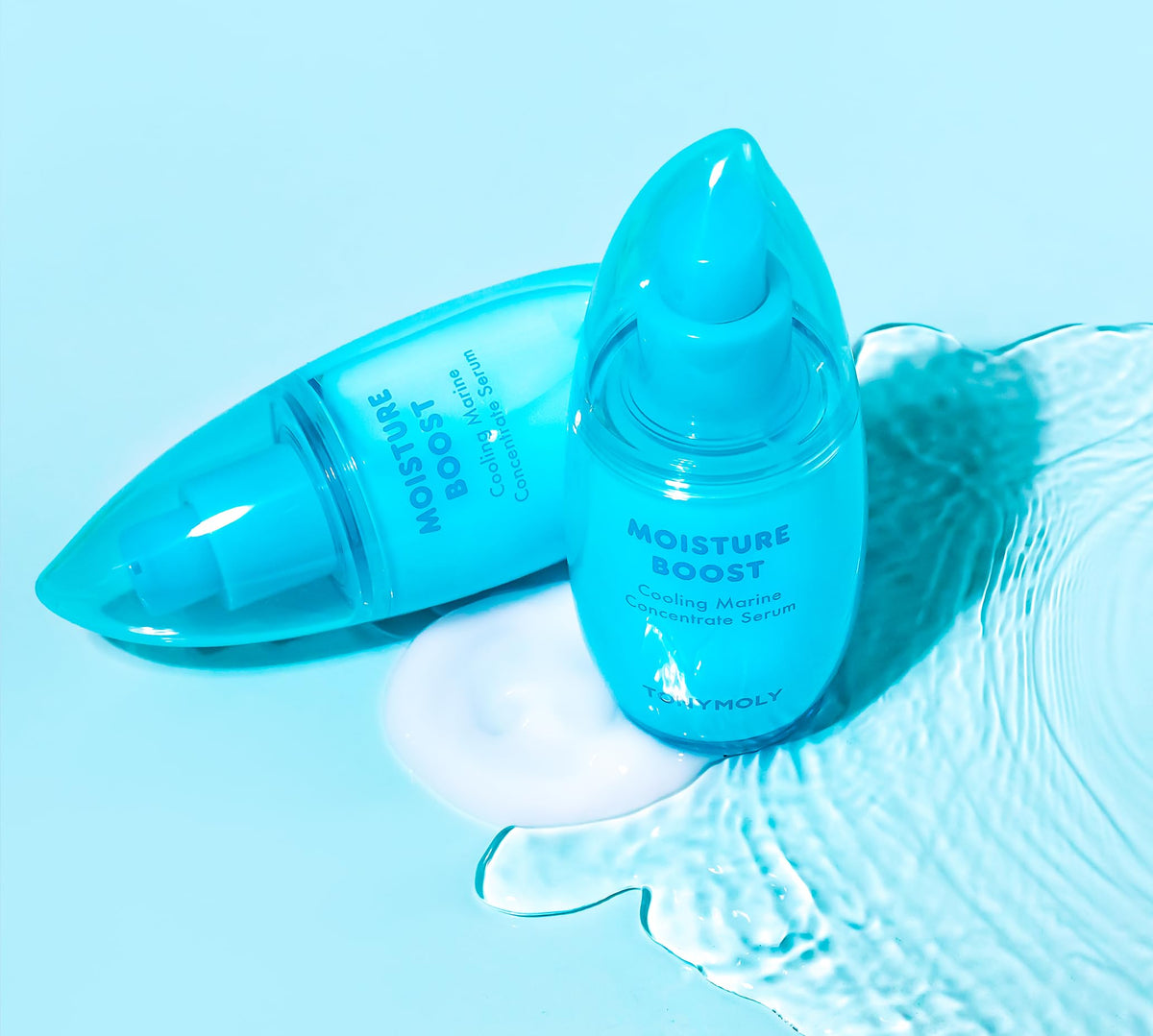 TONYMOLY Moisture Boost serum swirl-application highlights fast-absorbing hydration.
