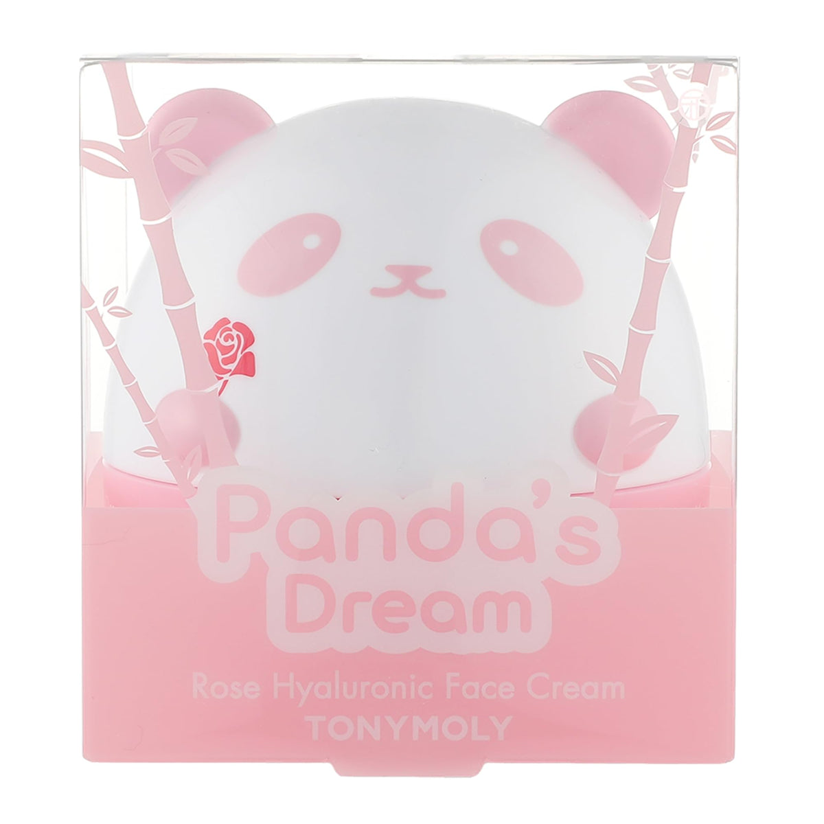 TONYMOLY Panda's Dream Rose Hyaluronic Face Cream jar provides lightweight hydration and soothing rose aroma.
