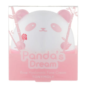 TONYMOLY Panda's Dream Rose Hyaluronic Face Cream jar provides lightweight hydration and soothing rose aroma.