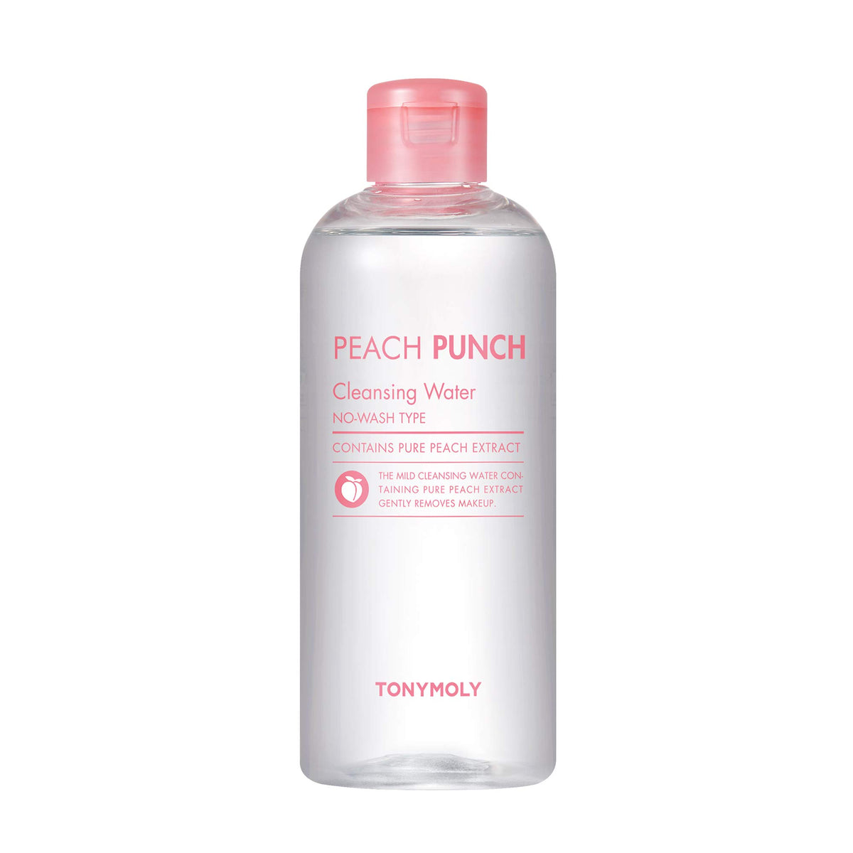 TONYMOLY Peach Punch cleansing water bottle, soothing hydration and gentle makeup removal for sensitive skin