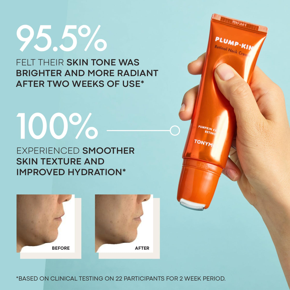 TONYMOLY Plump-Kin neck and chest area shows smoother texture after use.