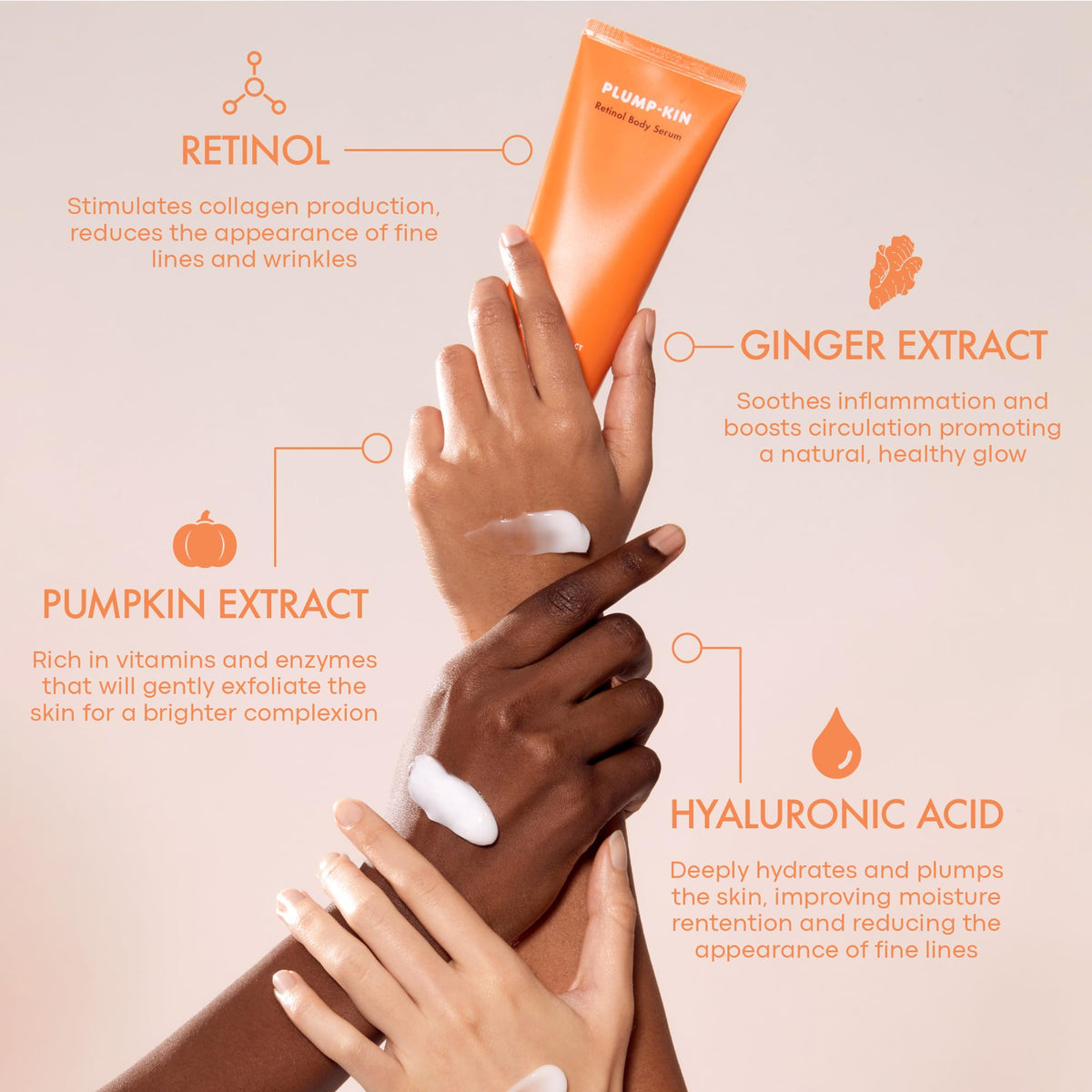 TONYMOLY Plumpkin Retinol Body Serum applied on skin for comprehensive body care.