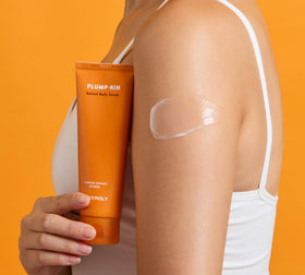 TONYMOLY Plumpkin Retinol Body Serum ready for face and body application to target roughness.