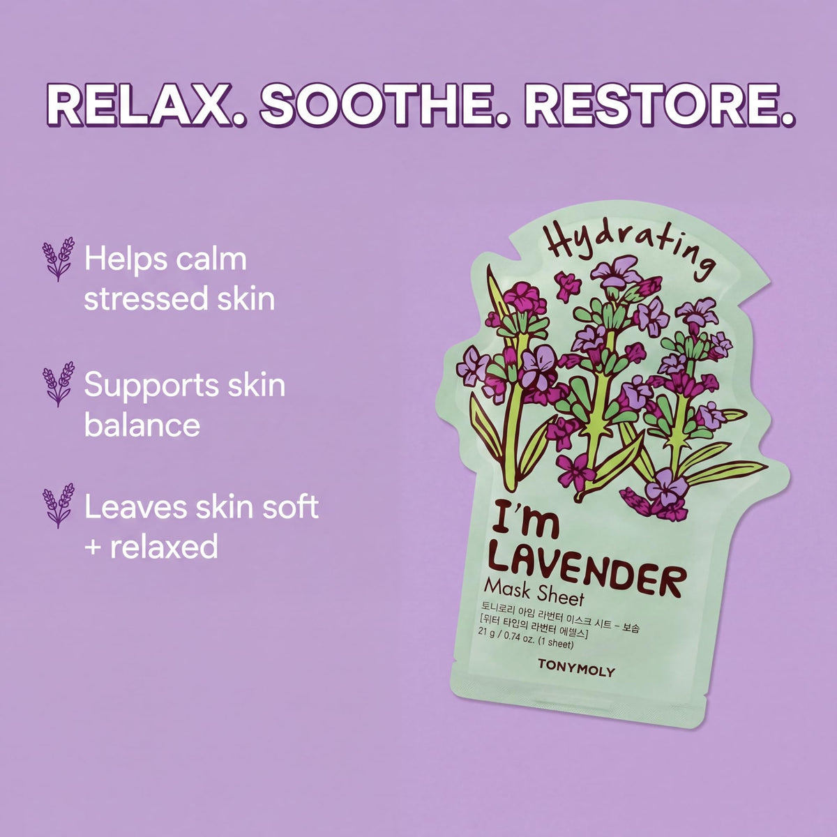 TONYMOLY Spring Blossom Lavender mask packet; ideal for quick hydration
