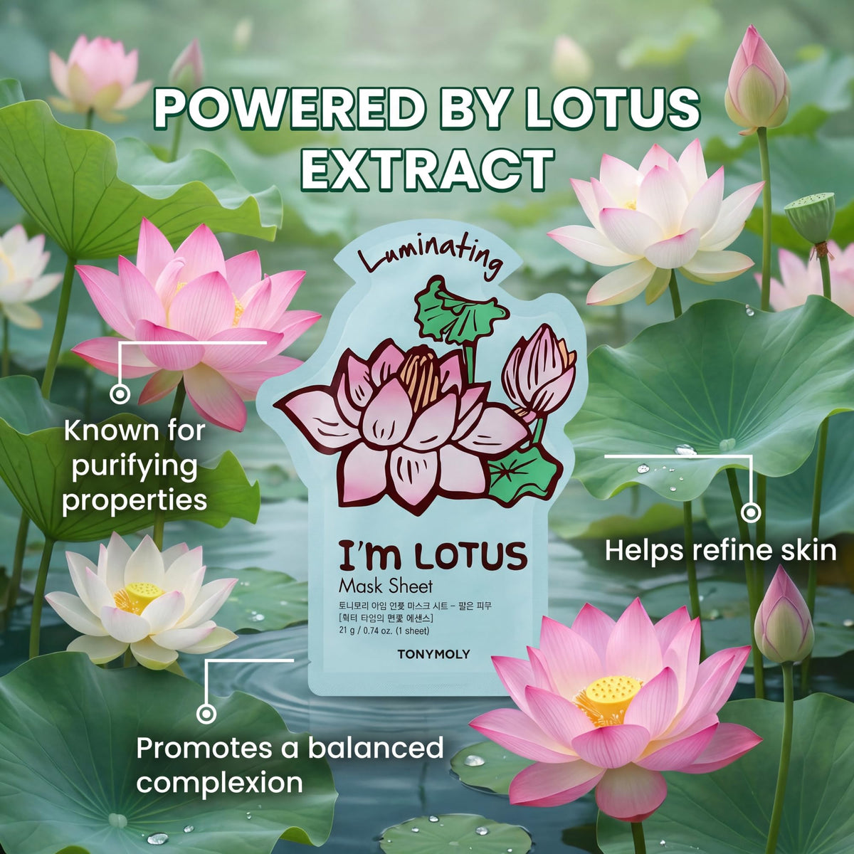 TONYMOLY Spring Blossom Lotus mask closeup; quick 20-minute hydration boost