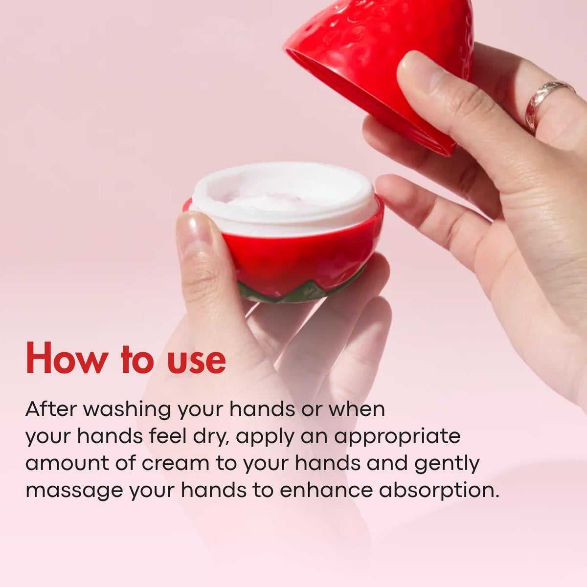 TONYMOLY Strawberry Hand Cream with strawberry extract for gentle elasticity support.