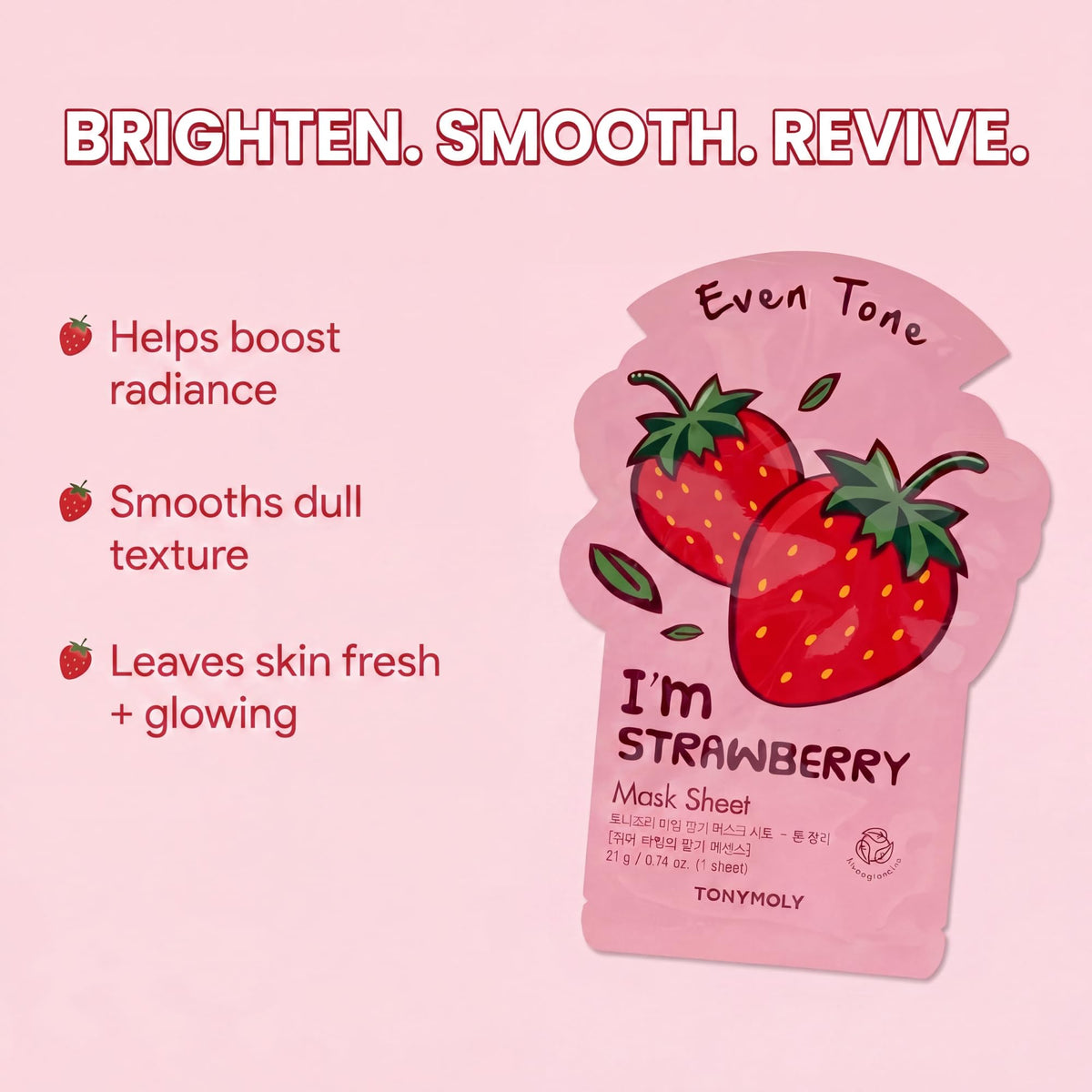TONYMOLY Sweetheart Strawberry mask pack rich in vitamins for brightness.