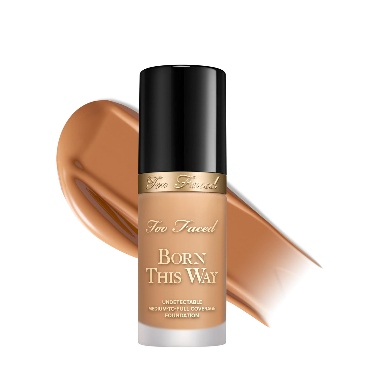 Too Faced Born This Way bottle close-up showing a natural-looking finish.