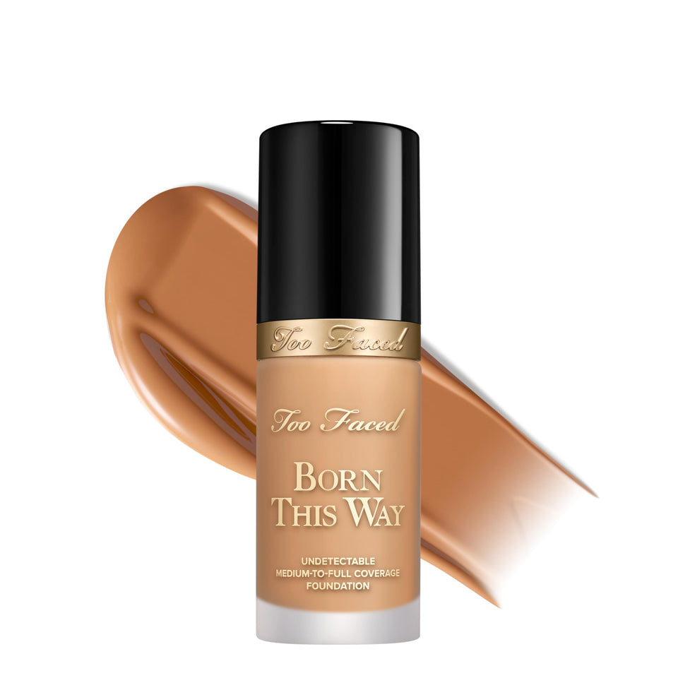 Too Faced Born This Way bottle close-up showing a natural-looking finish.
