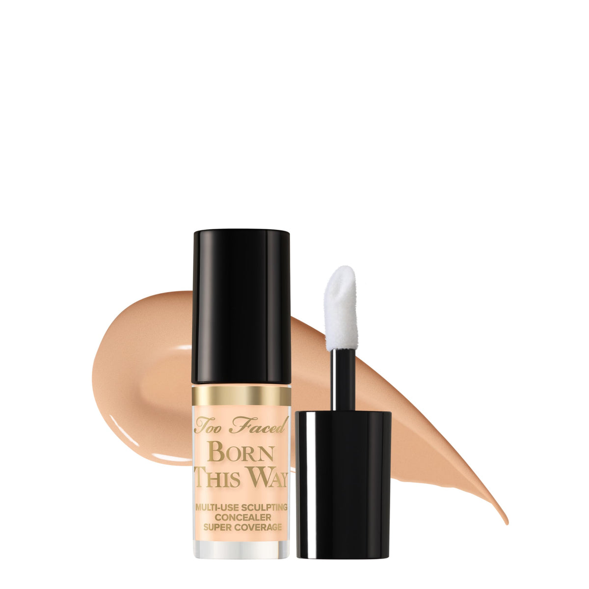 Too Faced Born This Way concealer almond tube delivers full coverage for a natural finish.
