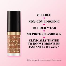 Too Faced Born This Way concealer application close-up with smooth tone
