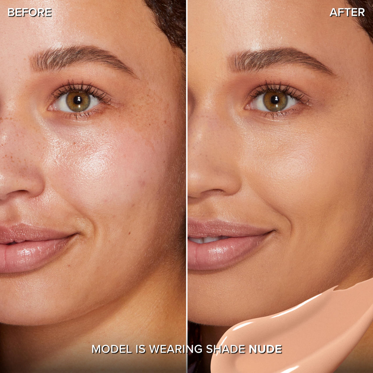 Too Faced Born This Way concealer applicator swatch shows buildable coverage
