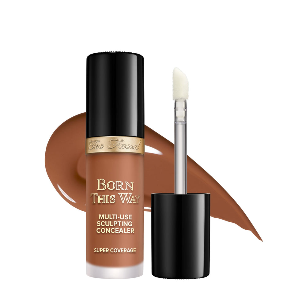 Too Faced Born This Way concealer bottle close-up highlighting full coverage potential.