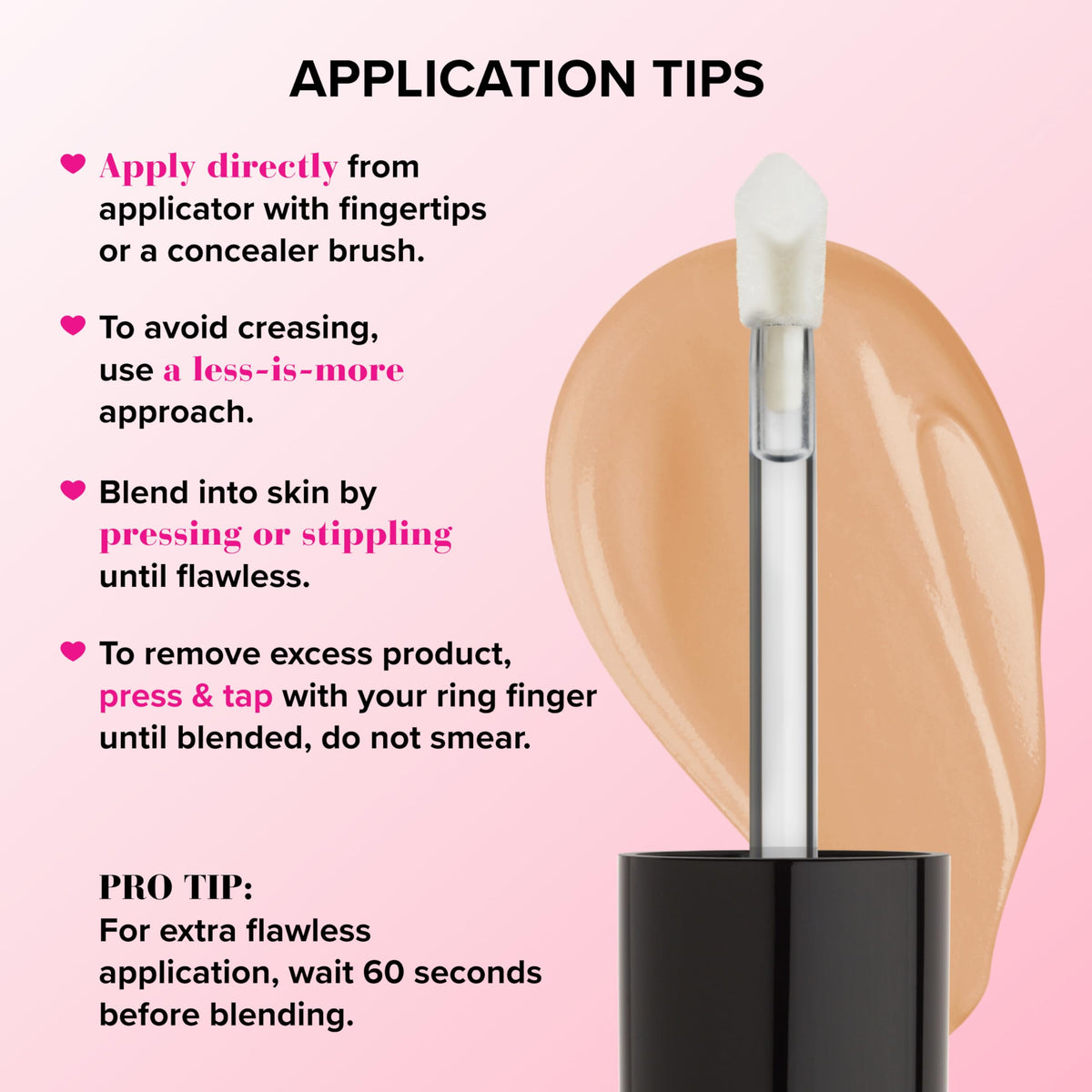 Too Faced Born This Way concealer close-up swatch demonstrates buildable coverage.